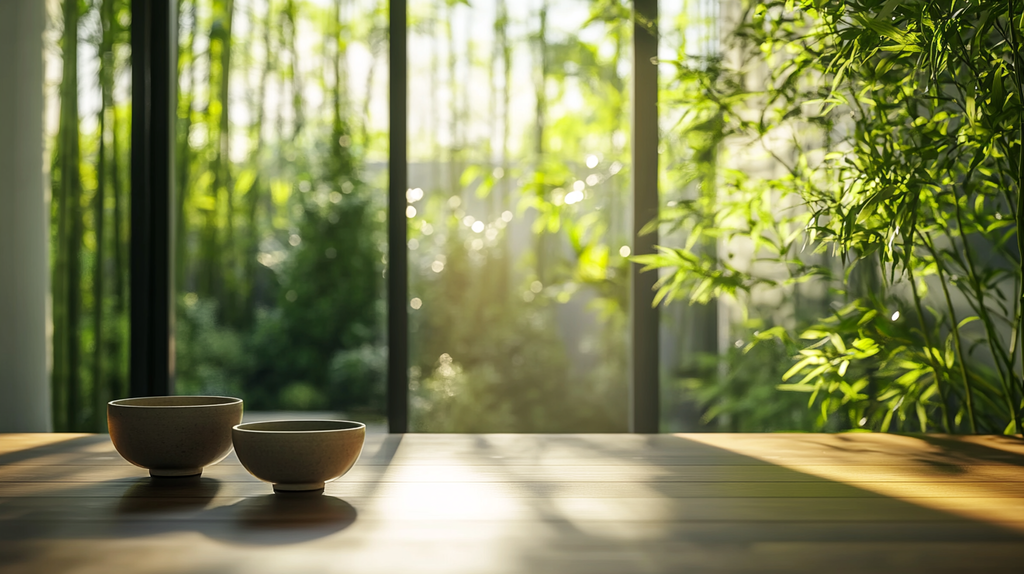 Serene acupuncture clinic interior at RedTree with ceramic bowls on wooden table